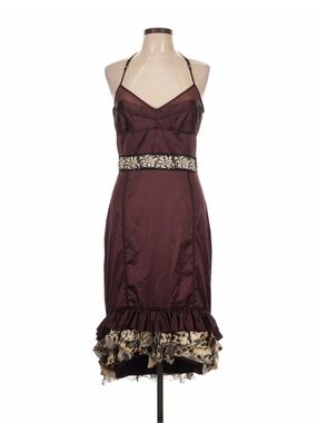 Just Cavalli Plum Satin Midi Dress with Floral Waistband